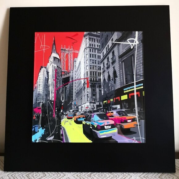 Tandem Black Modern Floating Frame Wall Art Titled New York Empire State 18"x18" - Picture 1 of 4